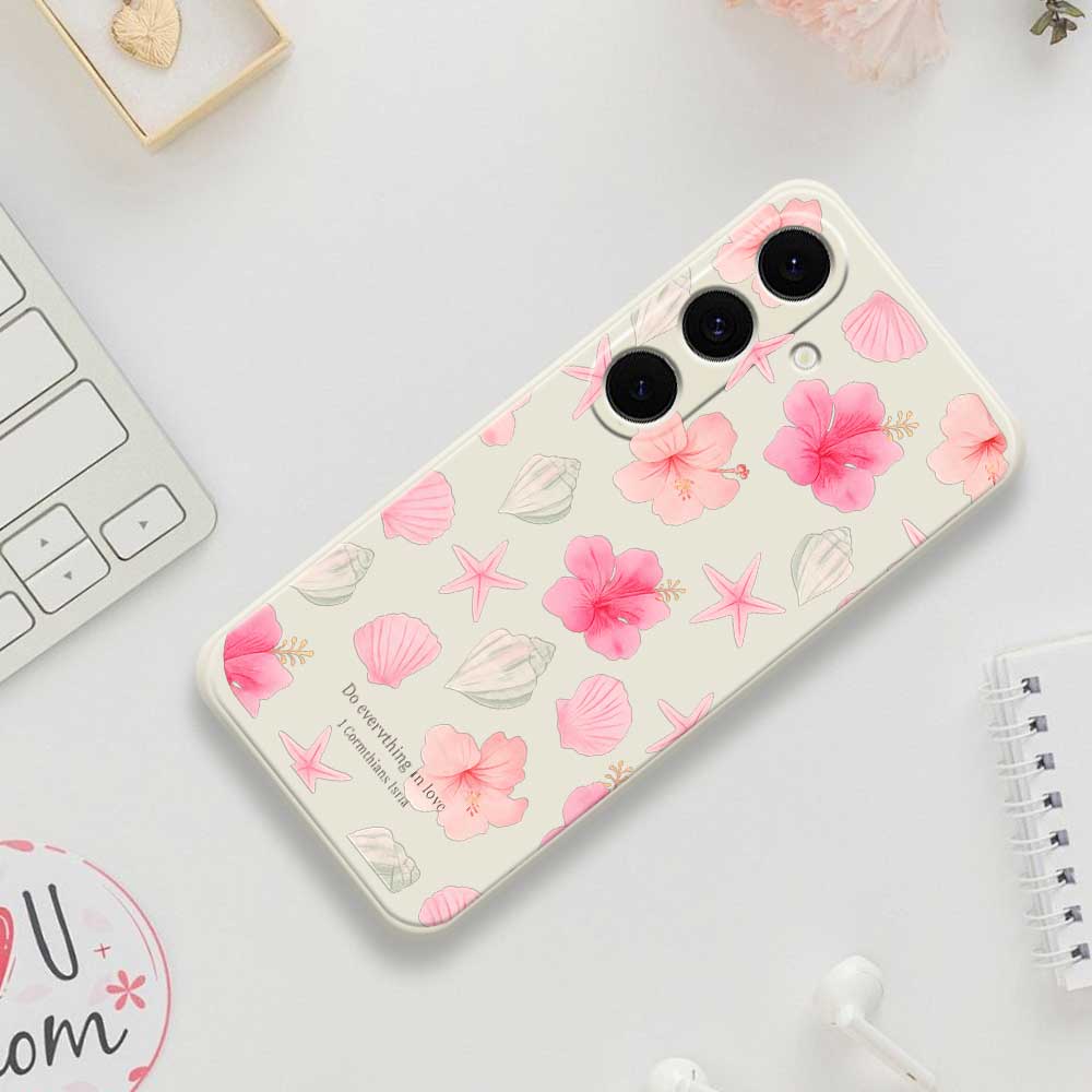 Für Samsung Galaxy S25 FE Hülle Schale Pfirsichblütenmuster Druck Gerade Kante TPU Handy-Rückseite