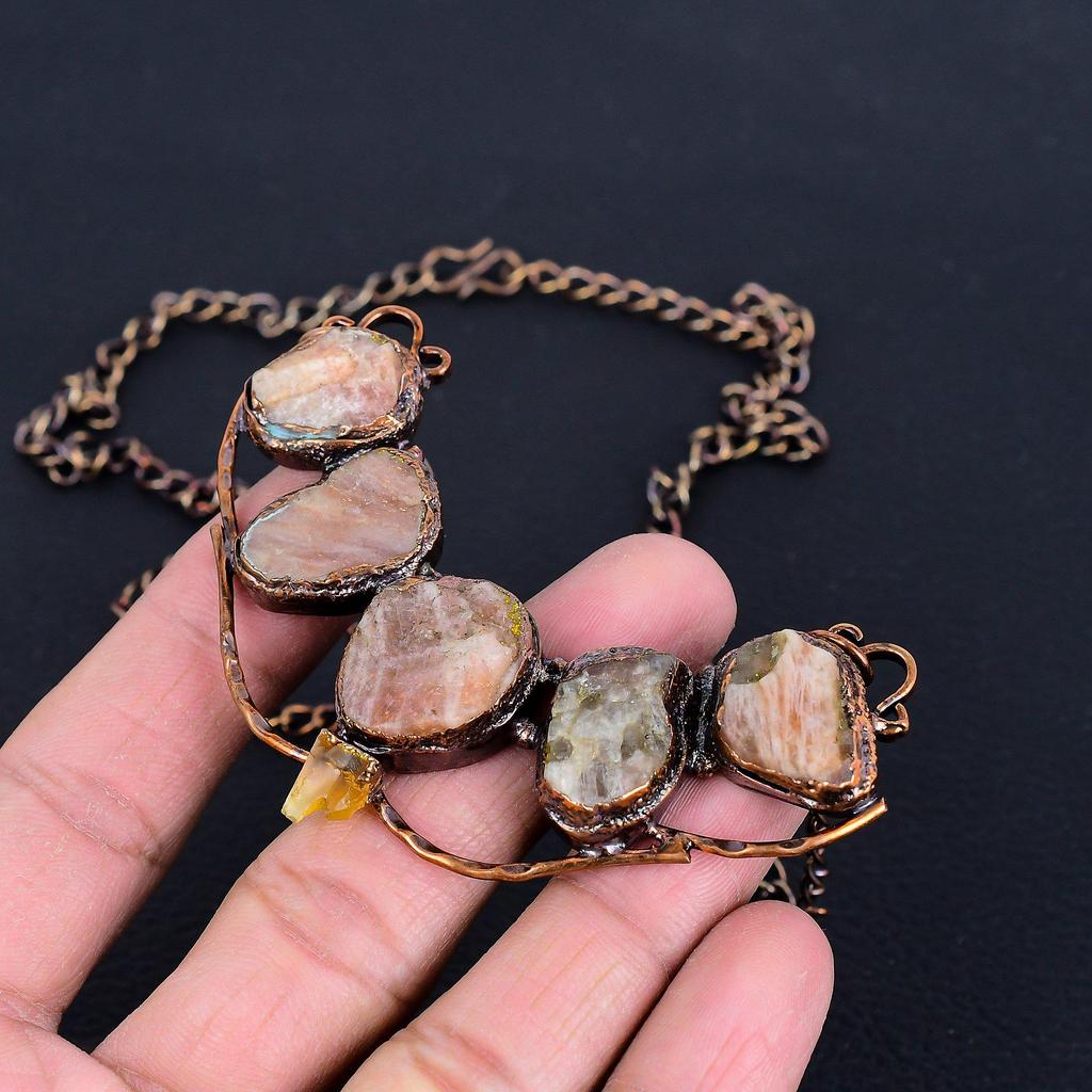 Sunstone Necklace, Gemstone Copper Electroformed Jewelry Necklace, Handmade Jewelry, For Anniversary Gift
