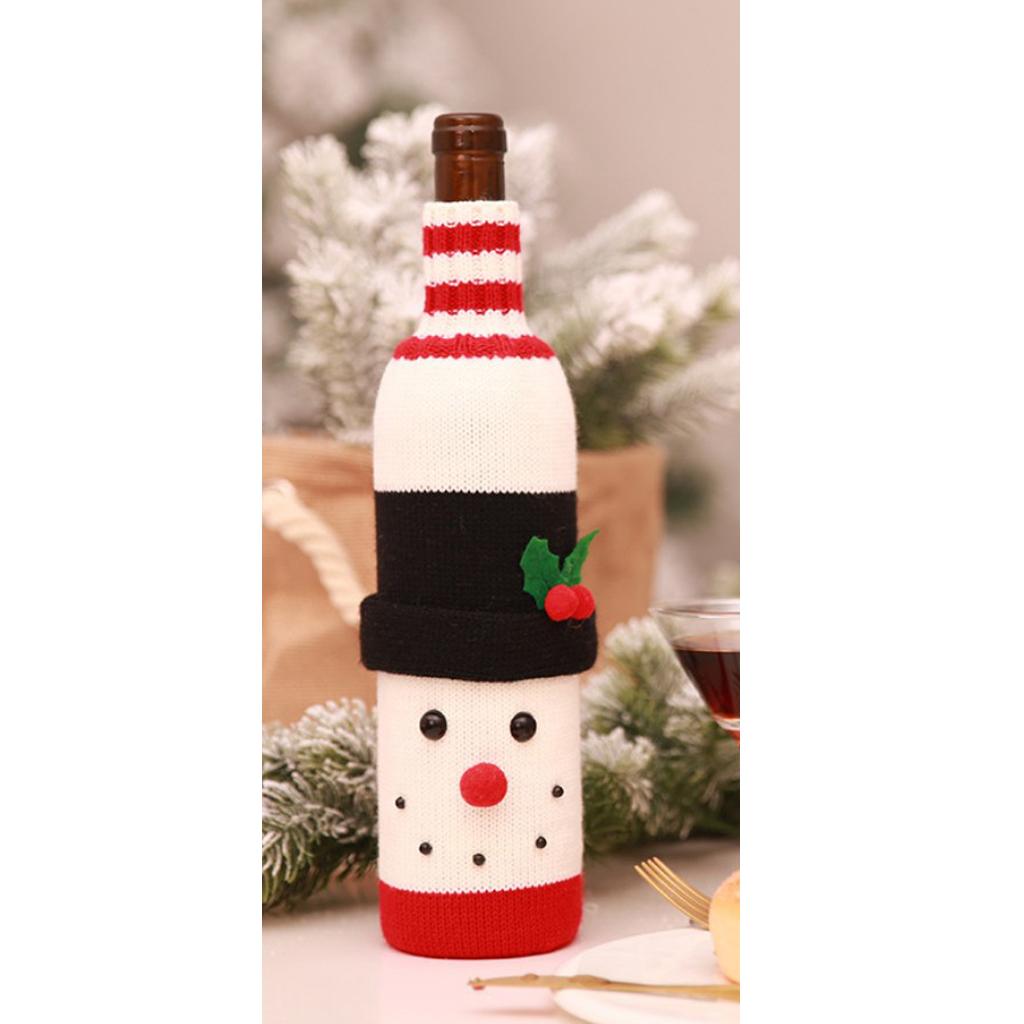 Christmas Knitted Wine Bottle Cover Home Party Table Decorations Snowman