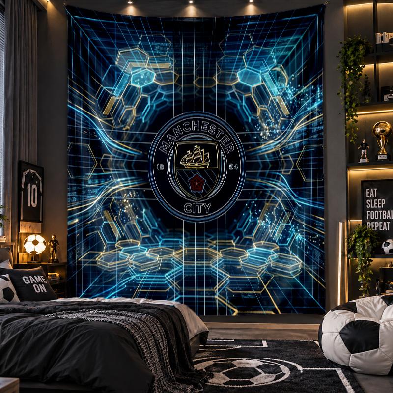 Arazzo da Appendere alla Parete Stampa Manchester City Tessuto per Soggiorno Camera da Letto Decorazione per la Casa