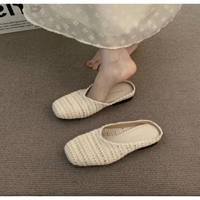 Fashion Weave Women Flats Slippers Elegant Shallow Mules Shoes Summer New Fashion Flip Flops 2025 Walking Cozy Soft Sandalias De Mujer