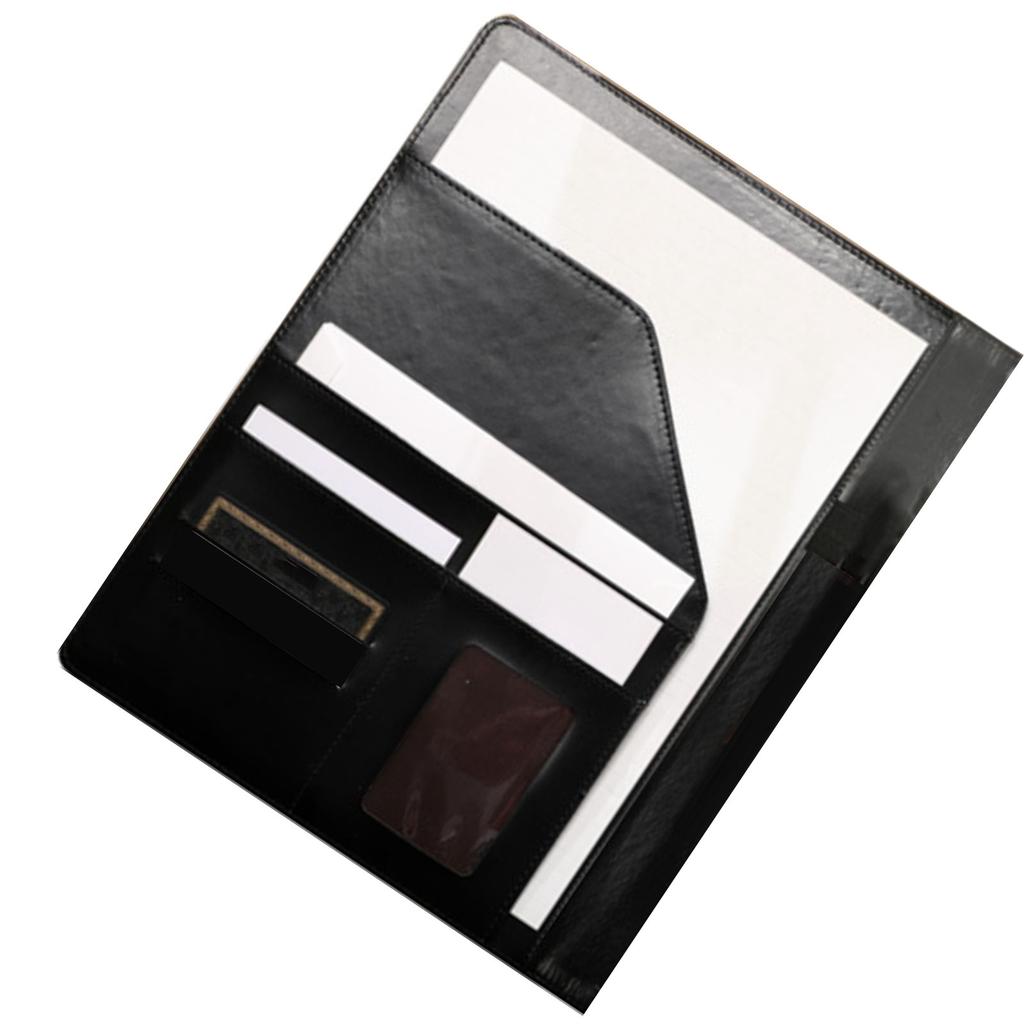 Business Folder Organizer PU Leather Card Holder for Documents File Office Supplies Black