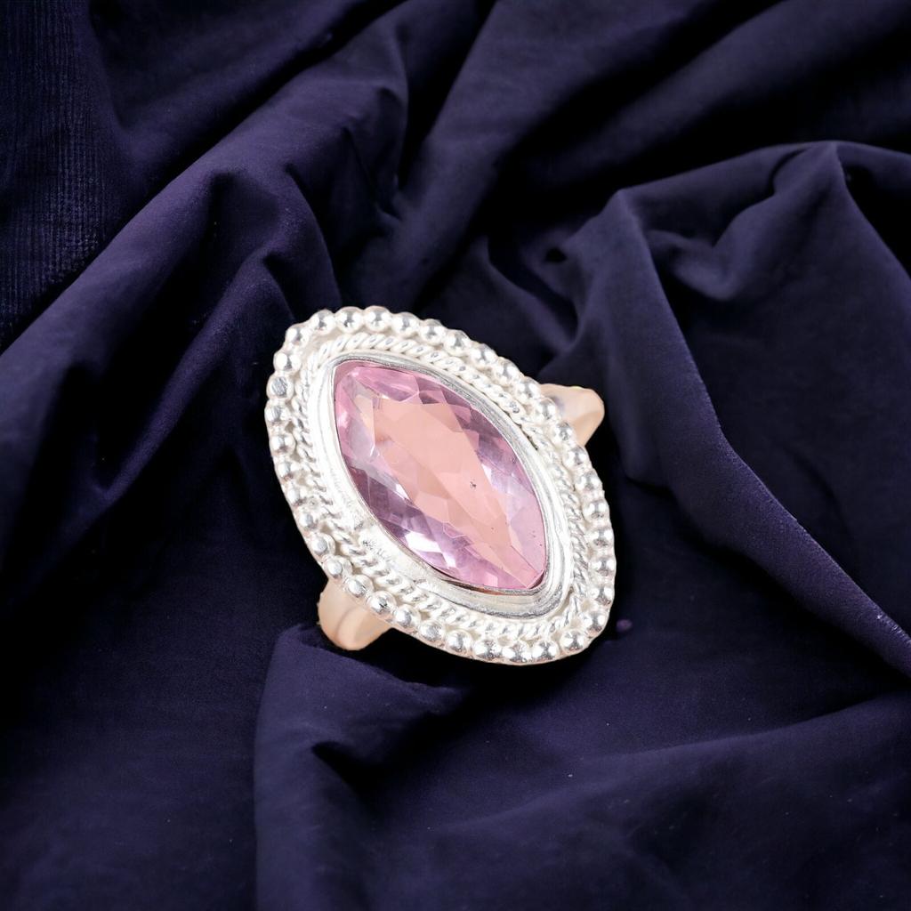 Natural Morganite Gemstone 925 Sterling Silver Jewelry Handmade Ring For Wedding RR-26-3