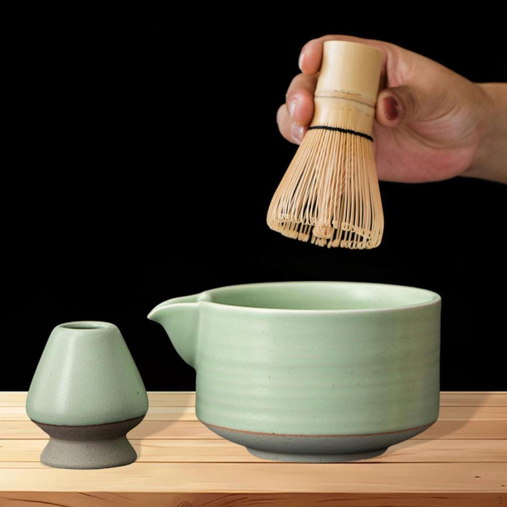Ceramic Matcha Bowl with Whisk Holder for Tea Preparation