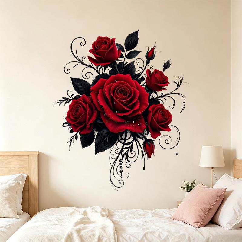 Valentine Rose Black Leaf Wall Sticker Self Adhesive Removable Sweet Flower Decal Shop Display Home Decor