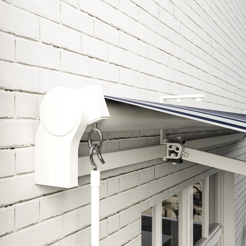 Manual Retractable Awning, 395 x 245 cm, Adjustable Angle, Anti-UV, Waterproof, Blue and White