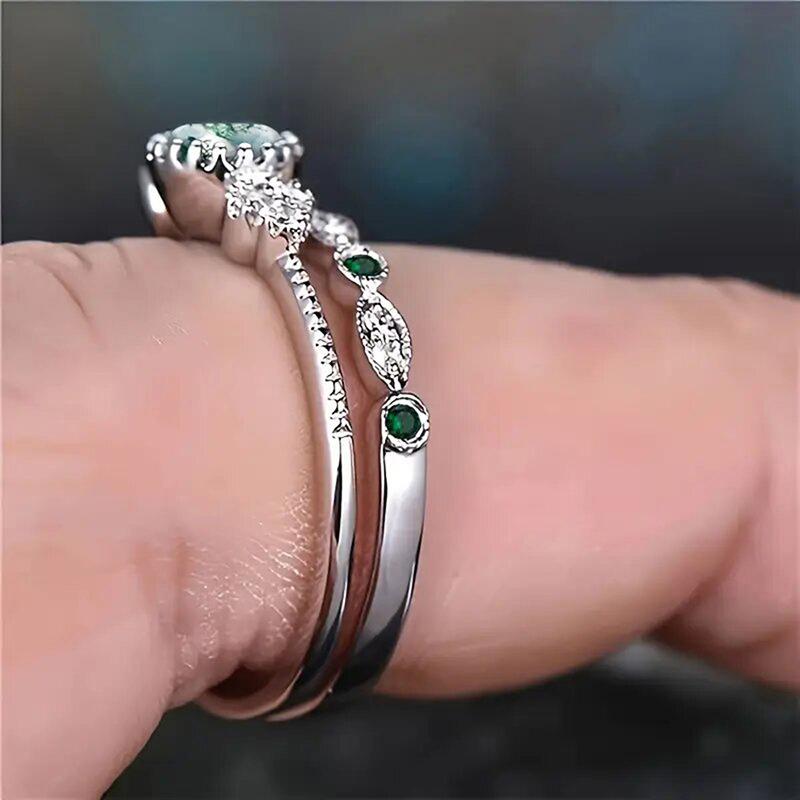 925 Sterling Silver Ring Set for Women Emerald Zircon Crystals Engagement Wedding Jewelry Glamour Gifts