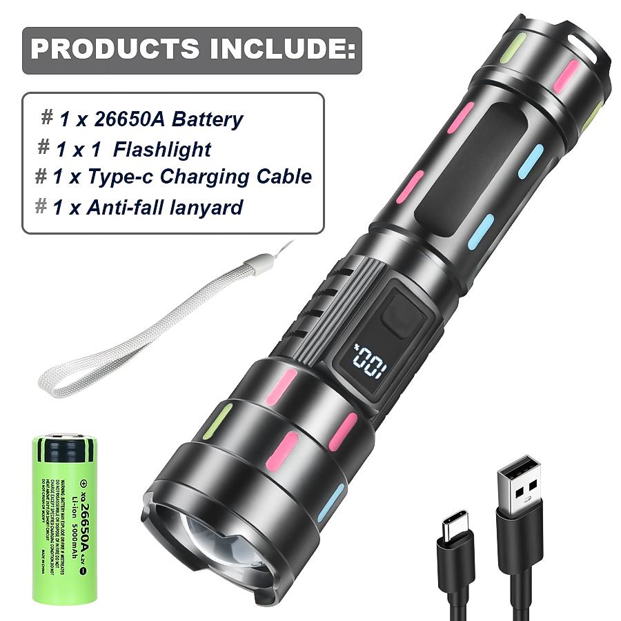 Ultra Powerful 10000LM LED Flashlight Rechargeable Tactical  Zoomable Emergency Torch Use 26650 Battery Camping Fishing Lantern