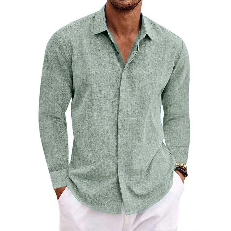 Men's Plus Size Long-Sleeve Linen Cotton Shirt