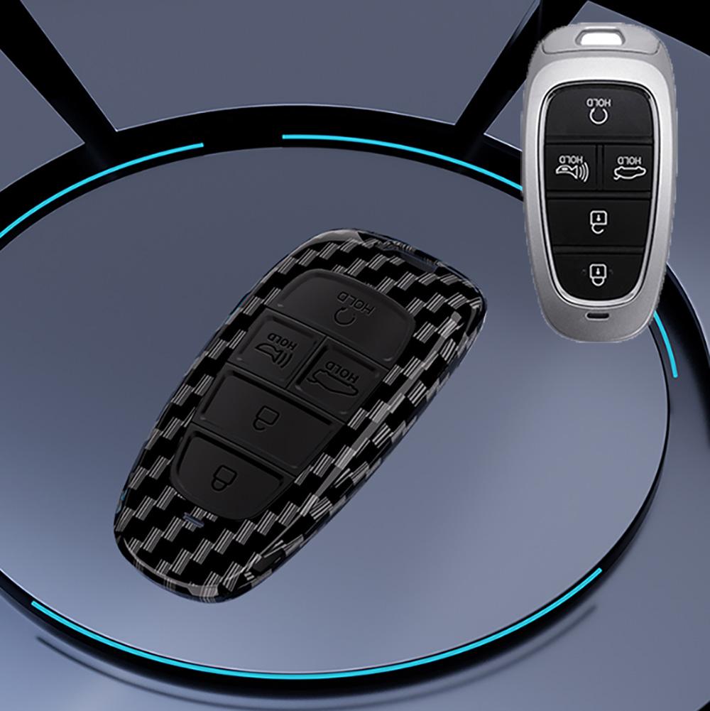 Carbon Car Key Cover Auto Shell Fob Case Keychain for Hyundai Santa Fe Tucson 2022 NEXO NX4 Atos Solaris Prime 2021
