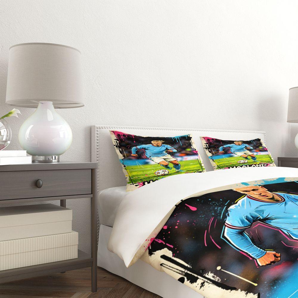 Duvet Cover Set Graffiti Street Art Soccer Bedding Set Digital Print Football Comic Style Microfiber Comforter Cover for Teen Be
