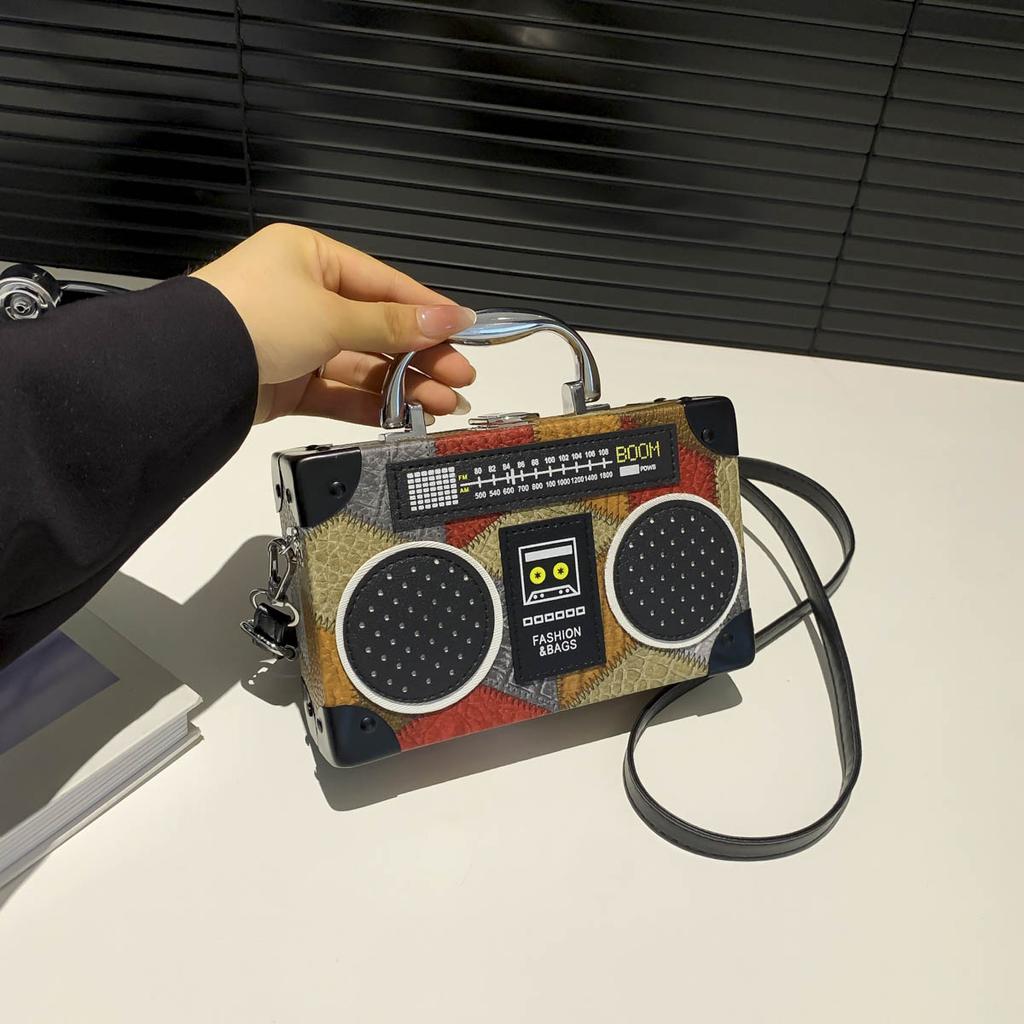 Bolsa Crossbody Novo estilo bolsa pequena quadrada crossbody Personalidade rádio caixa pequena Bolsa de ombro único bolsa caixa de gravador