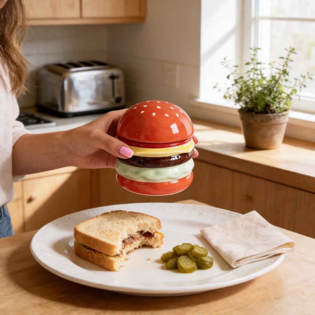 Creative Hamburger Shape Ceramic Toothpick Holder With Dustproof Storage For Home Use