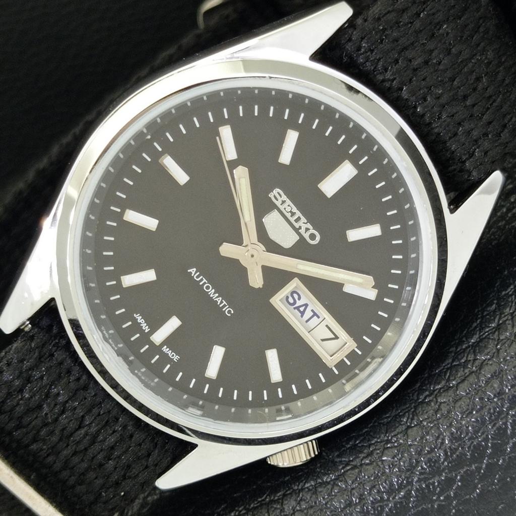 MENS VINTAGE REFURBISHED SEIKO 5 AUTOMATIC JAPAN BLACK DIAL WATCH A440545-4 Sk-a440545