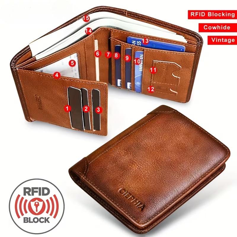 Genuine Leather Rfid Wallets for Men Vintage Thin Short Multi Function ID Credit Card Holder Money Bag Gift for Him