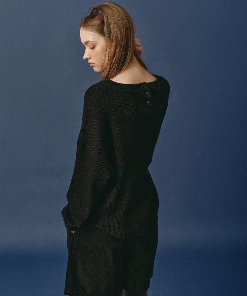 LOSSYROW Two-Way Waffle Long Sleeve Black