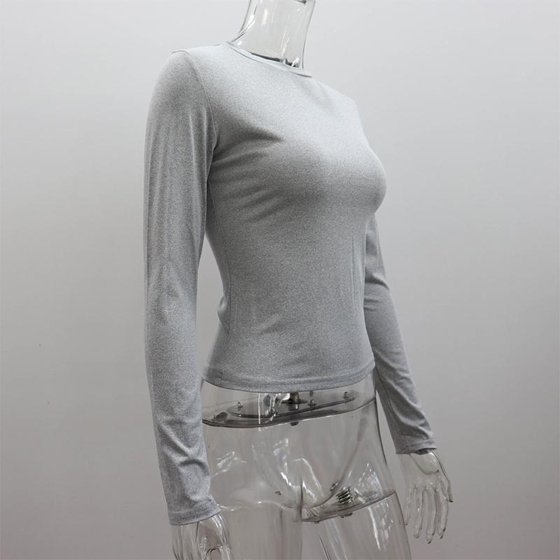 Solid Basic T Shirt Women Versatile Slim Fit Crew Neck Full Sleeve Pullovers Spring Autumn Lady Simple Crop Tops