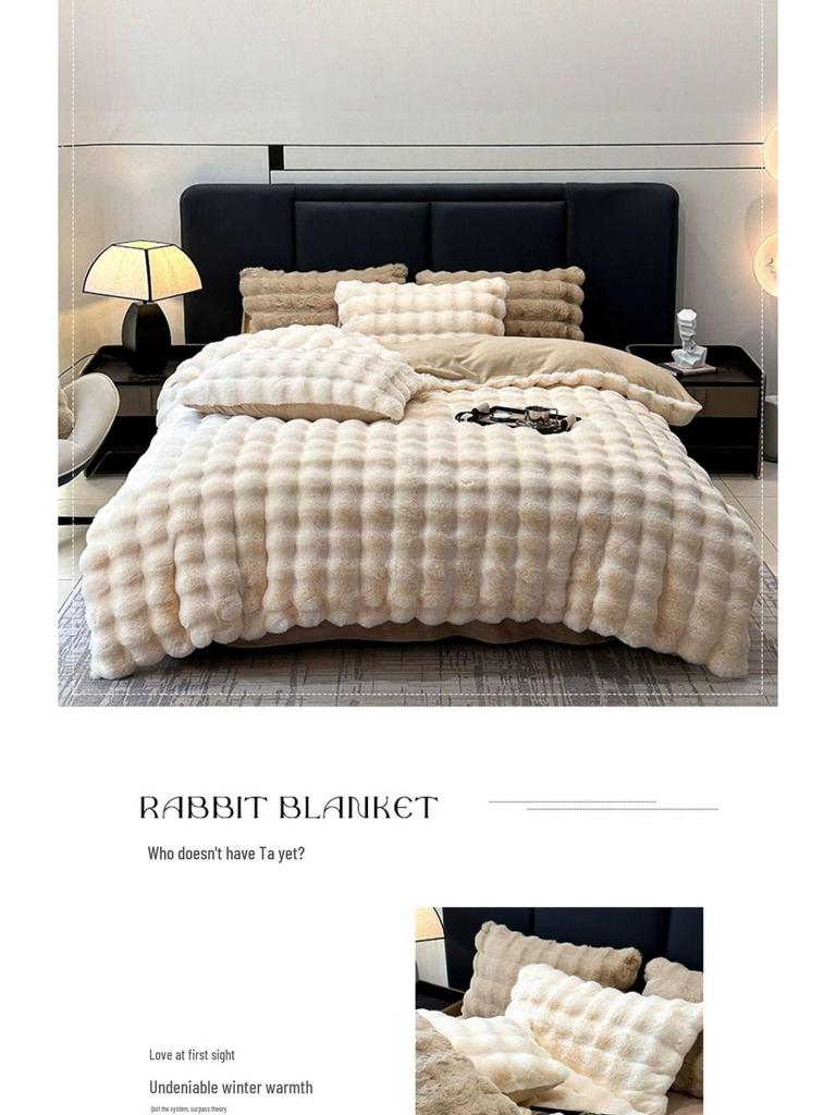 2025 Winter Coral Velvet Bedding Set: Plush Imitation Rabbit Fur Duvet, Fitted Sheet, Bed Sheet, Thickened for Warmth
