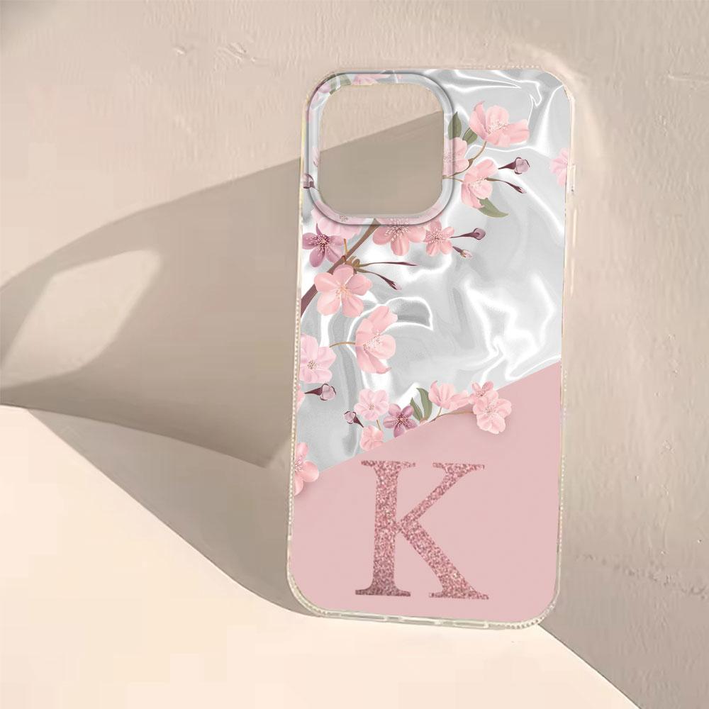 A Z Pink Letter Peach Flower Shockproof Phone Case For Samsung Galaxy A07 A17 A06 A16 A26 A36 A56 A12 A22 Shell Couple Cover