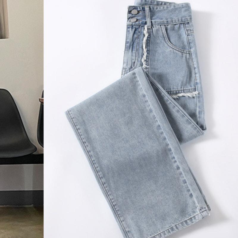 

Ретро джинсы из шерсти с высокой талией для женщин на весну и осень Новый стиль Маленькие свободные и облегающие Прямые Широкие брюки XXL