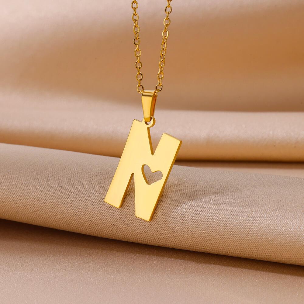 Stainless Steel Heart Initial Letter Necklace for Women Gold Plated Alphabet Pendant Necklaces Vintage Waterproof Jewelry Gifts