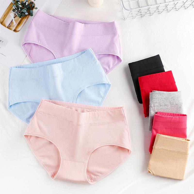 Mid-Rise Women's Pure Cotton Triangle Panties - Plus Size, Solid Color