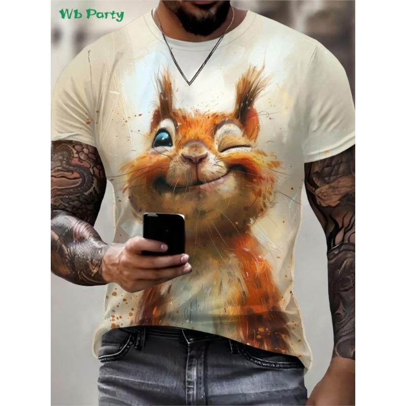 Lustiges 3D-Tier Herren-T-Shirt Sommer Street Herren Kurzarm-T-Shirt Rundhals Herren-T-Shirt Vielseitige Übergroße Herrenbekleidung