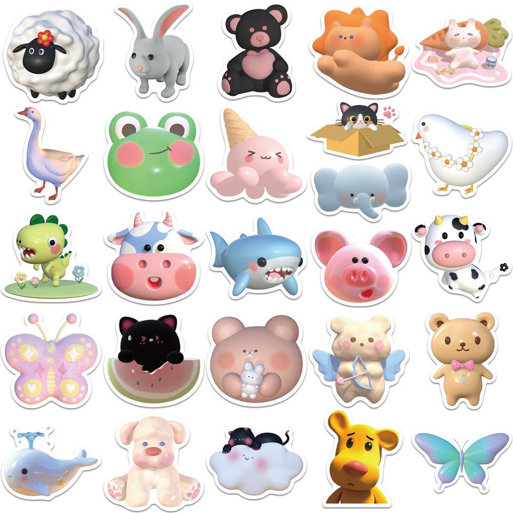 52 3D Cute Animal Stickers DIY Decorative Suitcase Notebook Waterproof and Non-repeat Stickers