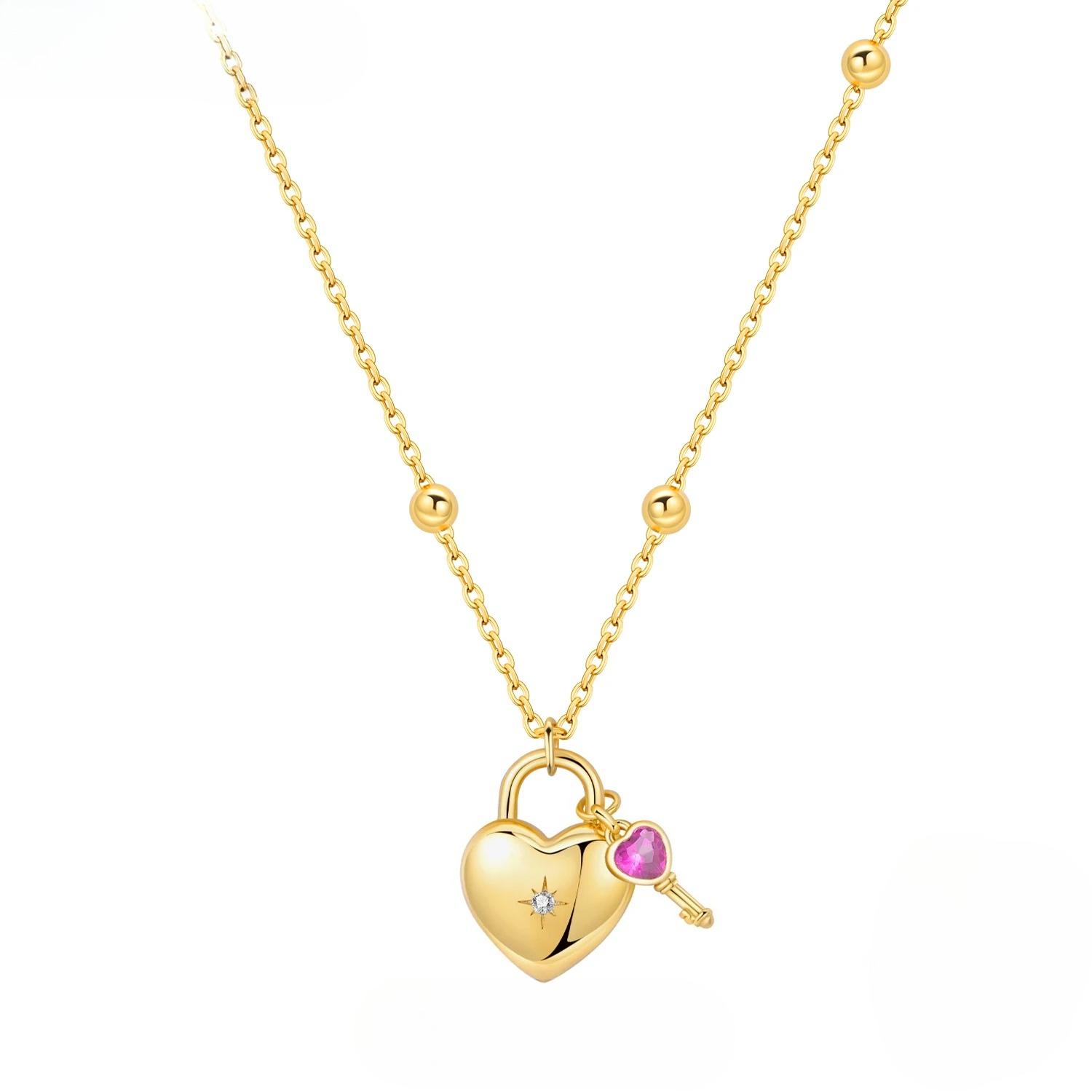 

Original Sterling Silver Gold Heart Lock and Key Necklace Y-shaped Chain Necklace for Women Memorial Prayer Jewelry Gift золотий