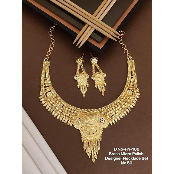 @Gold Polish Designer Necklace Set with Earrings UKD660 80% off