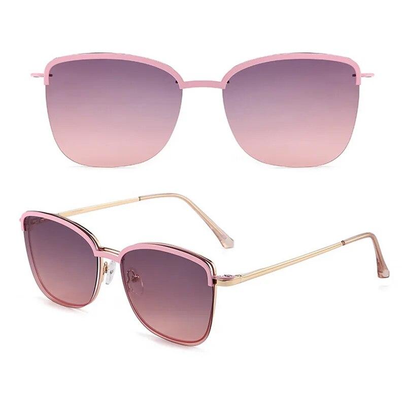 2 In-1 Glasses Anti Blue Light Glasses with 1Pc Magnetic Polarized Clip-On Sunglasses Lenses Trendy Metal Frame Cat Eye Eyewear