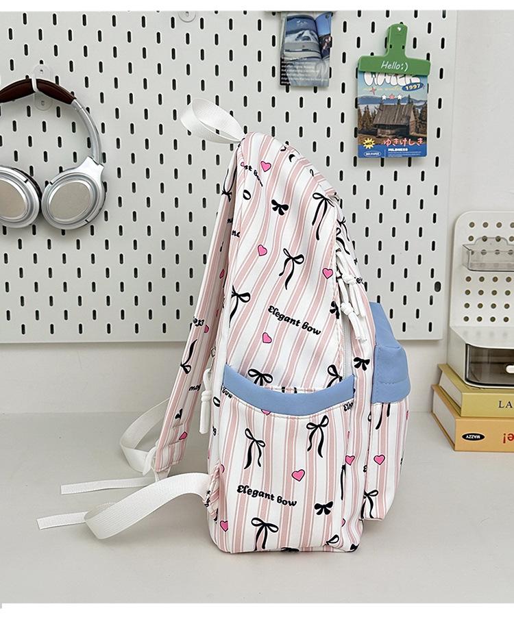 Cute Striped Puppy Bowknot Backpack for Students