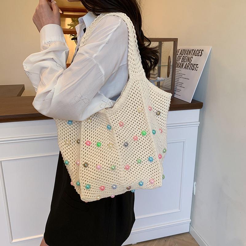 Large capacity tote bag women's seaside vacation weaving lazy literary leisure commuting leisure design shoulder armpit bag