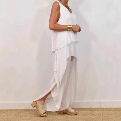 Two Piece Outfits for Women Casual Sleeveless Irregular Top Wide Leg Pants Set Loose Lounge Suit for Summer