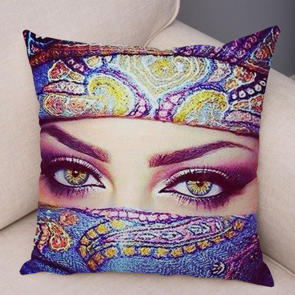 Beautiful Lady Pillow Case Decor Colorful Masked Woman Pillowcase Super Soft Plush Cushion Cover for Sofa Home Car Xcm
