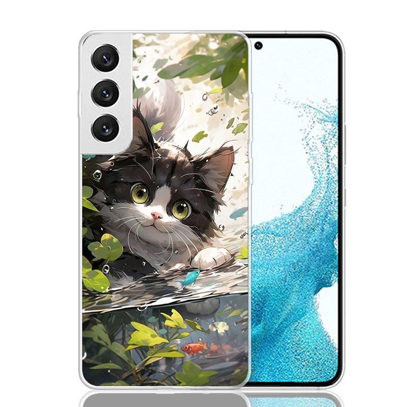 Cartoon Cute Cat Fish Aesthetic Phone Case For Samsung Galaxy S26 S25 Edge S24 S23 FE S22 Ultra S21 Plus S20 + Fundas Cover Coqu
