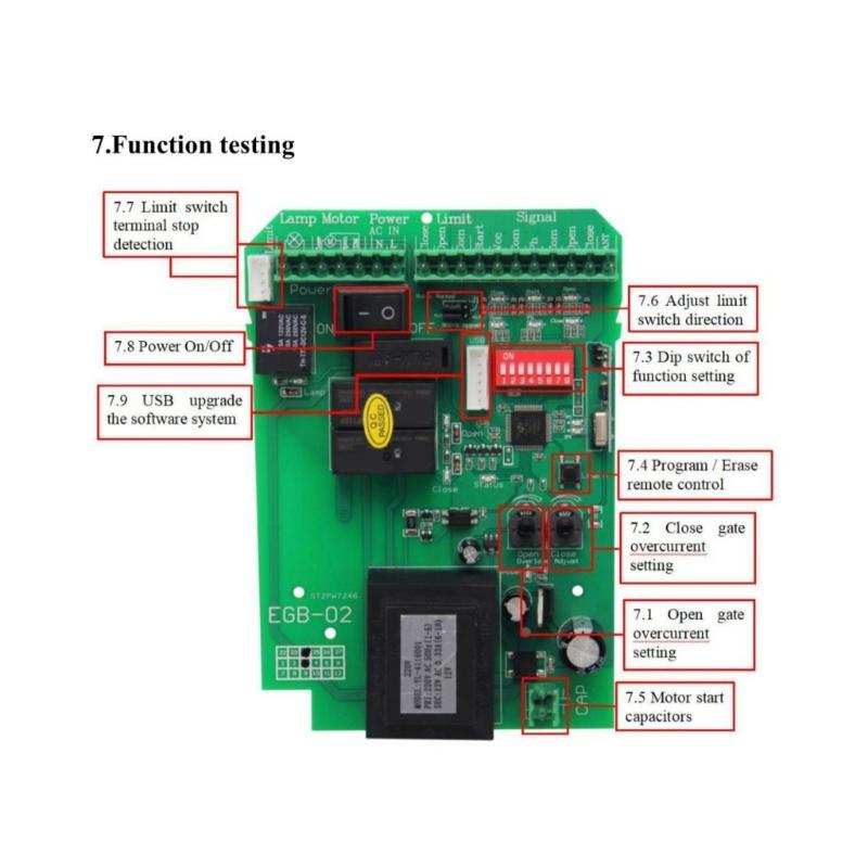 Universal 110V/220V Control Board  Featuring Rolling Code Security Adjustable Timers for Automatic Sliding Gate Motors