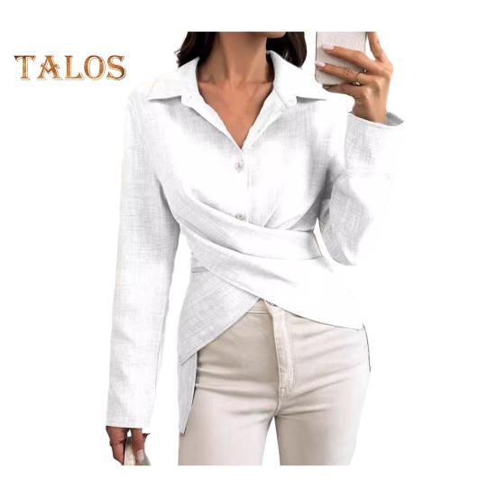 Dámská košile s klopou, dlouhým rukávem, jednoradovým zapínáním, topy, jednobarevná, knoflíková léga, podzimní košile pro každodenní nošení