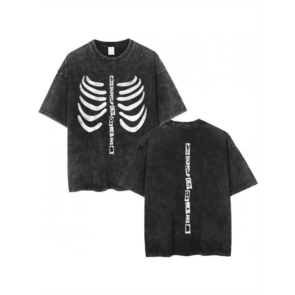Washed Vintage Yungblud Skeleton Graphics T-Shirt Men Women Alternative Rock Oversized T Shirt Short Daily Wear Cool Top