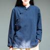 Chinesisches Retro Baumwoll- und Leinen Langarmhemd Damen Frühling und Herbst Locker Stehkragen War Dünn, Schräge Revers Teeservice Teller Schnalle Top