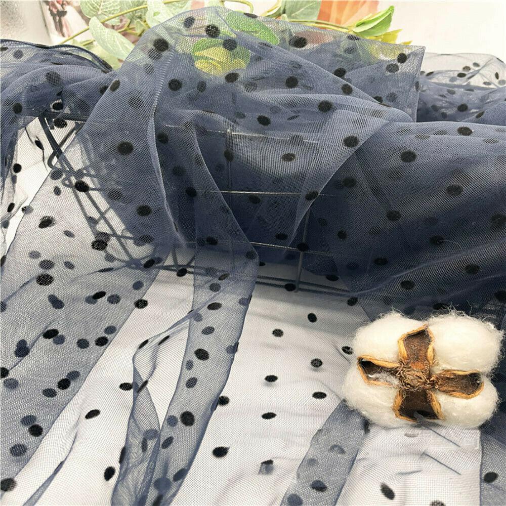 Lace Fabric Soft Velvet Flocking Mesh Voile Tulle Net Mini Black Polka Dot for DIY Sewing Dress Garment Wedding Decor Material