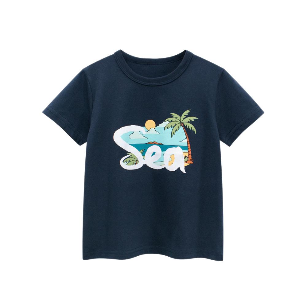 2PCS Kids Summer New Short Sleeve T-Shirt Boys Girls Cartoon Print Round Neck Top