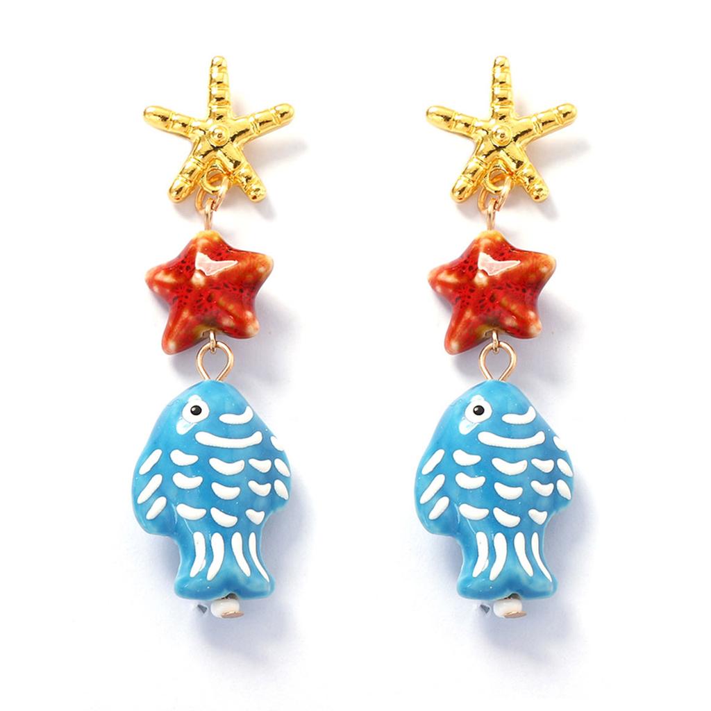 European and American summer ocean wind fresh and sweet cute small fish starfish earrings fashionable versatile women's earrings