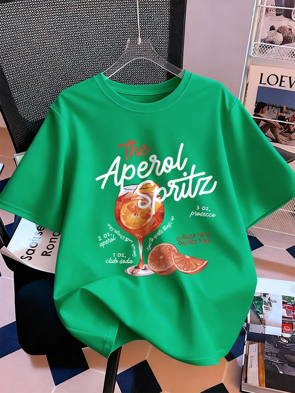 

Aperol Spritz Lemon Drink Prints TShirt Womens Cotton Summer Short Sleeve Tops Comfortable Loose ONeck T Shirt Sporty Clothes 4XL
