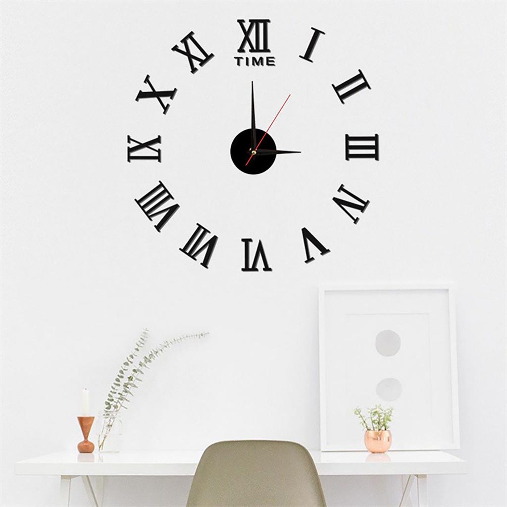 3D Acrylic Digital Wall Clock Roman Numerals Design Mirror Wall Clock Fashion Large Round Wall Clock DIY Self Adhesive Clocks