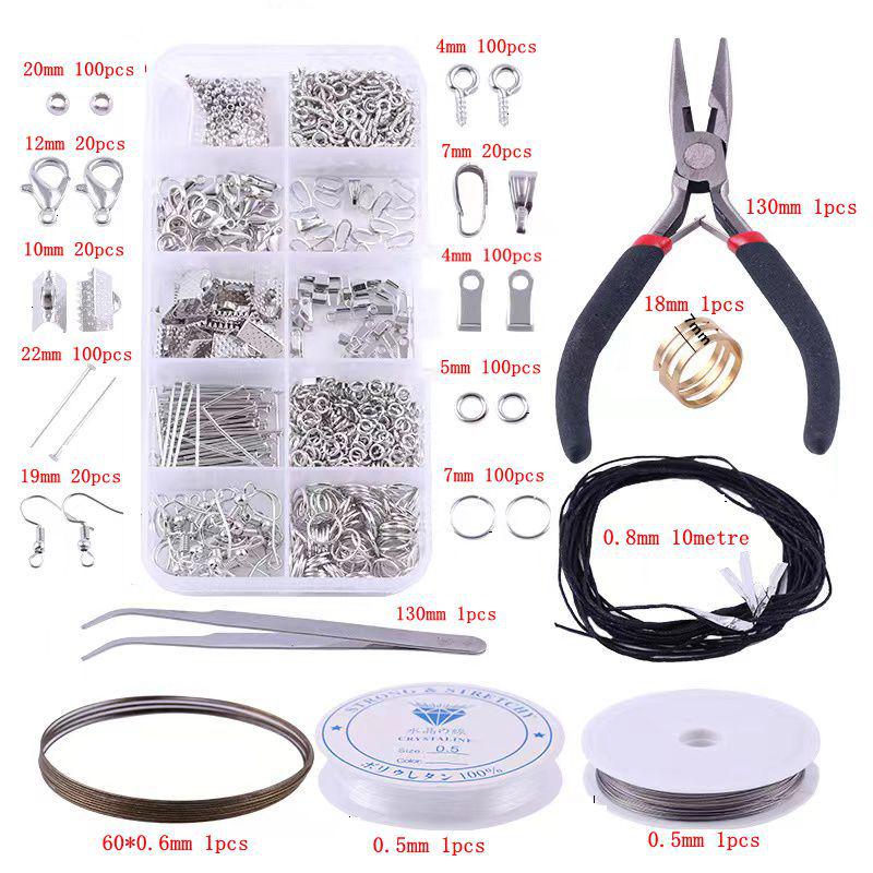 DIY Jewelry Accessory Set: Lobster Clasp, Jump Rings, Crimp Beads, Beading Tools
