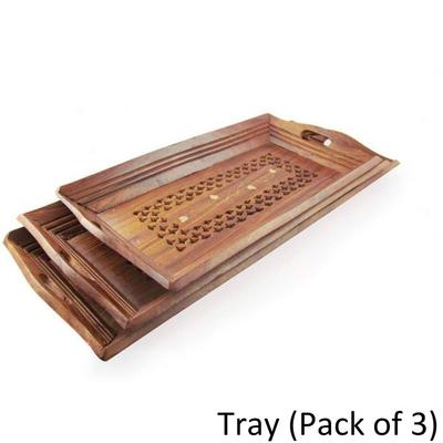 Handicraft SHEESHAM WOOD COFFEE TRAY SET Tray (Pack of 3)