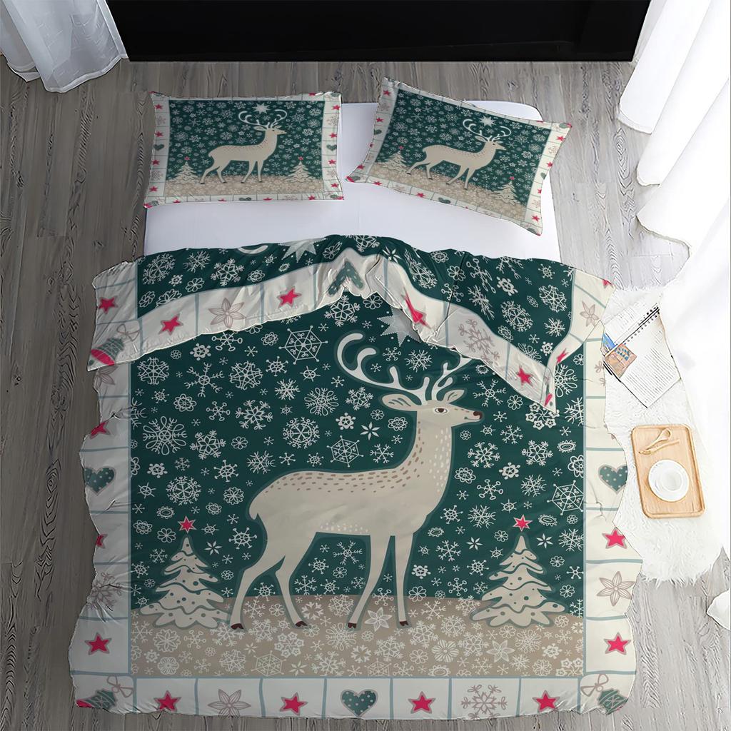 Pink Christmas Three-Piece Digital Printing Bedding Set Cartoon Santa Bed Cover