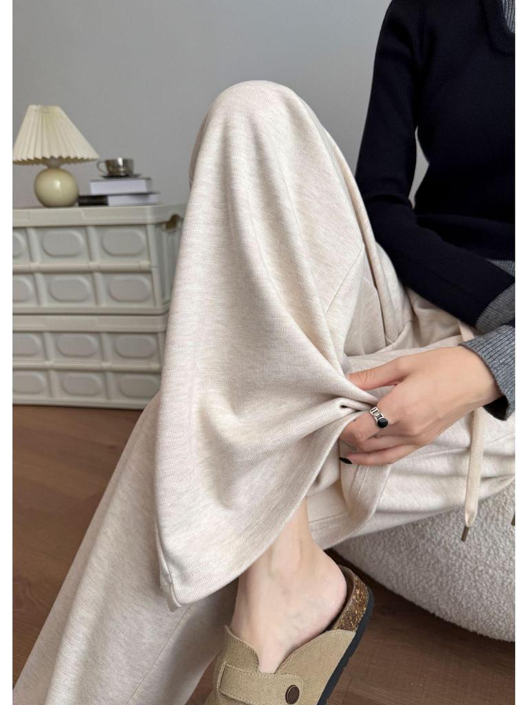 Aixuan White Wool Acetate Wide-Leg Pants: 2025 Autumn/Winter Women's Casual Draped Trousers