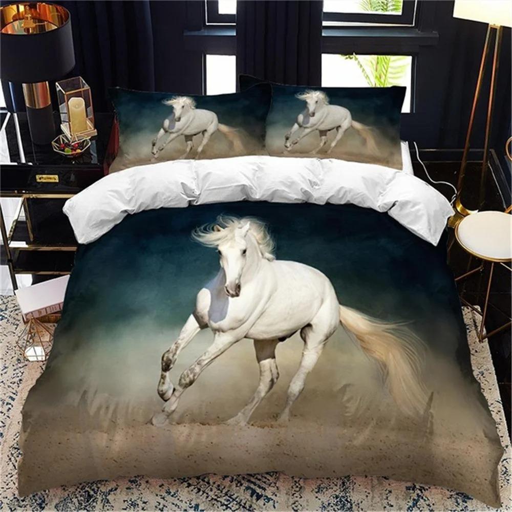 White Horse Bedding Set Boys Girls Twin Queen Size Duvet Cover Pillowcase Bed Kids Adult Fashion Home Textileextile
